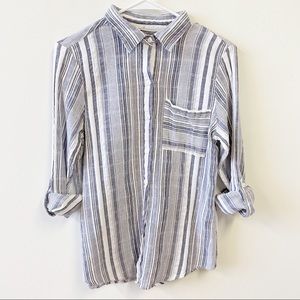Anthropologie RD & Koko Textured 100% Cotton Button Up Collared Blue White
